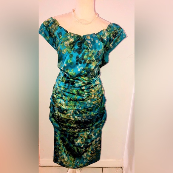 Signature by Sangria Teal and Black Floral Midi Dress - Picture 1 of 14